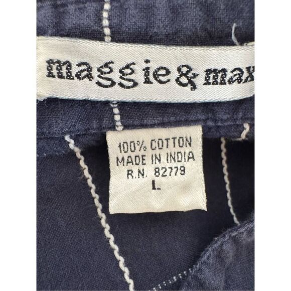 Maggie & Max L 100% cotton plaid floral embroidered button up shirt blue pinstri - Picture 5 of 5